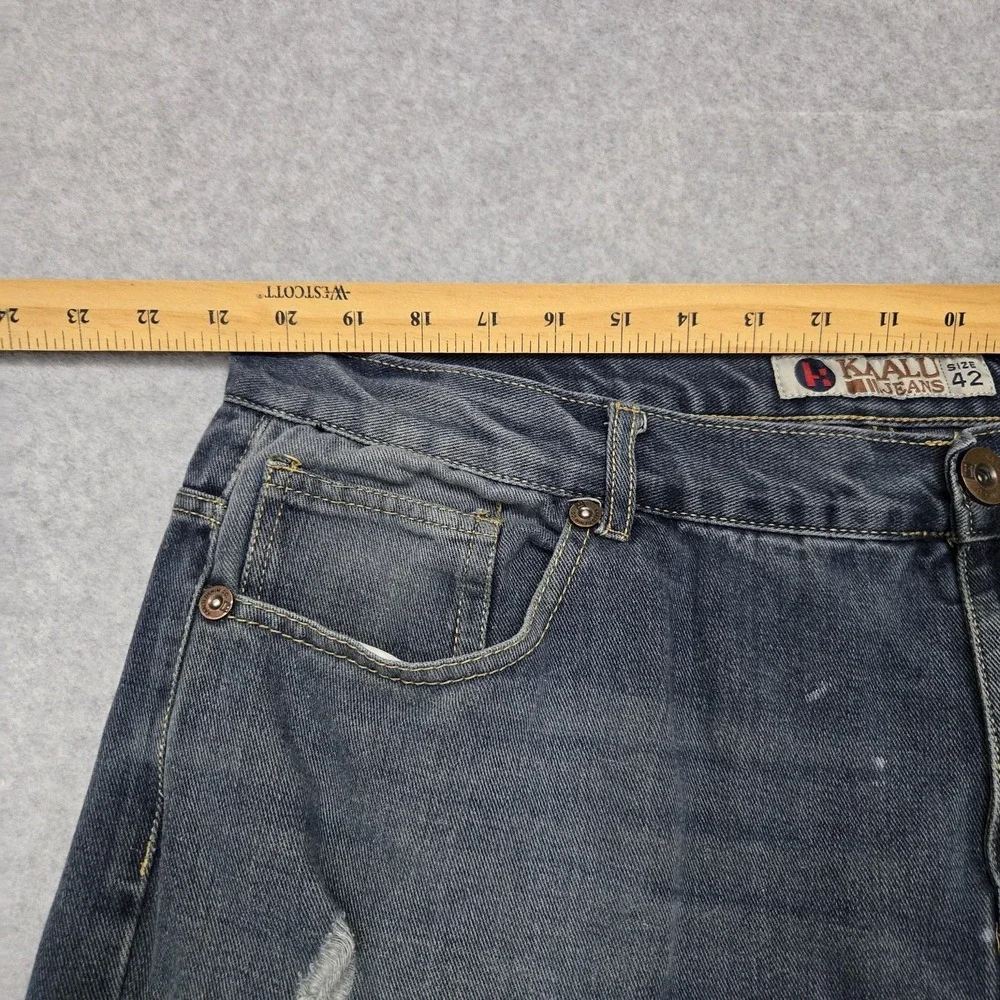 Kaalu Jeans Mens 42x32‎ Blue Distressed Denim Straight Leg Ripped Trendy Pants